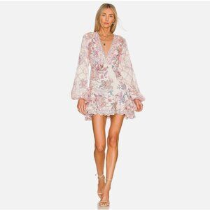 Hemant And Nandita Short Mini Dress White Peach Tiered Skirt Open Back Womens XS